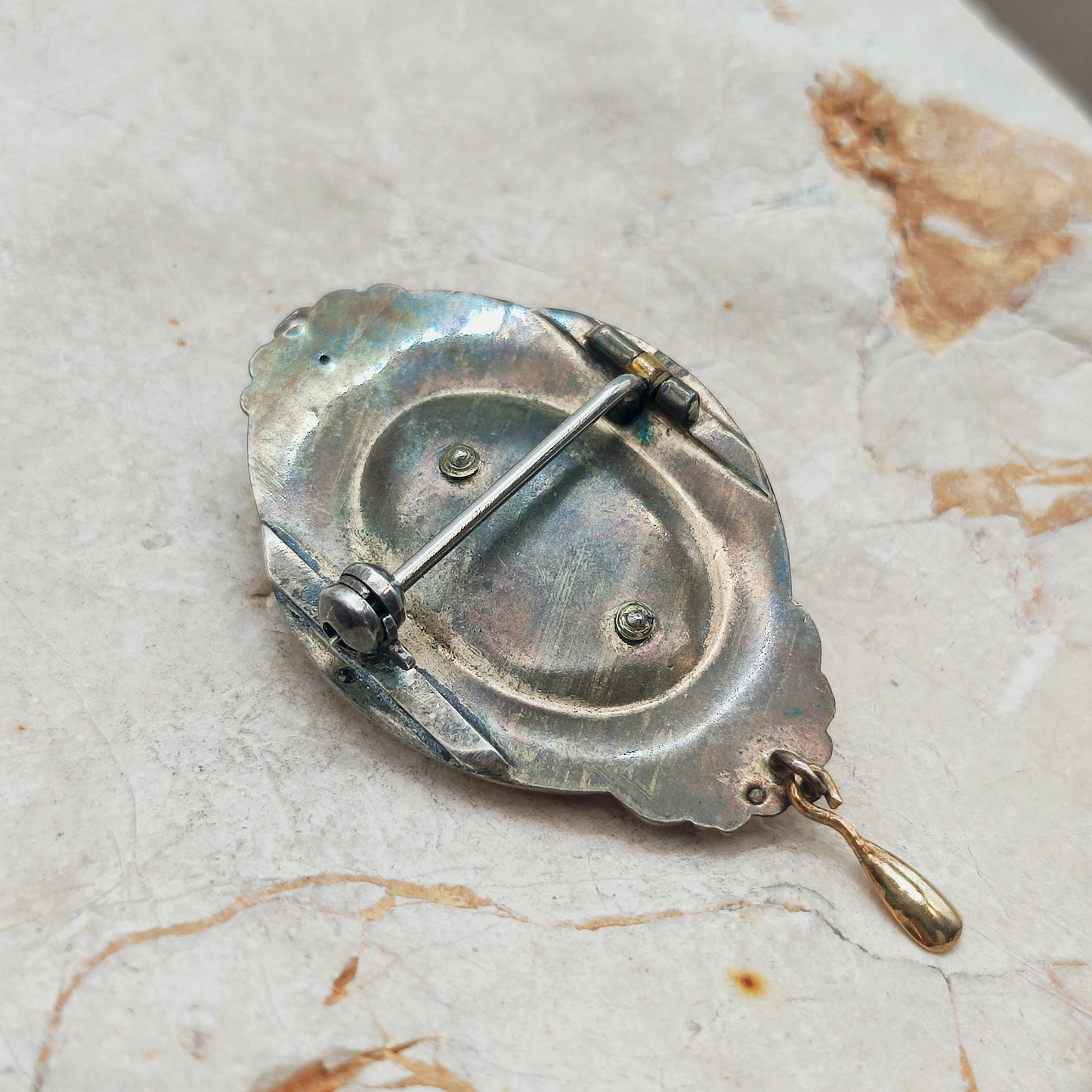 Antique Victorian Silver Brooch with Gold Overlay