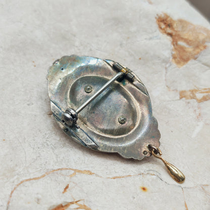 Antique Victorian Silver Brooch with Gold Overlay