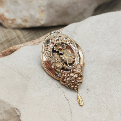 Antique Victorian Silver Brooch with Gold Overlay