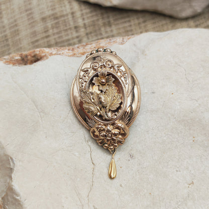 Antique Victorian Silver Brooch with Gold Overlay