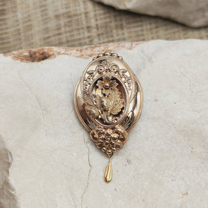 Antique Victorian Silver Brooch with Gold Overlay