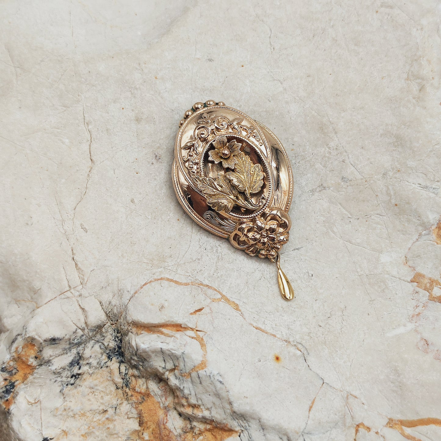 Antique Victorian Silver Brooch with Gold Overlay