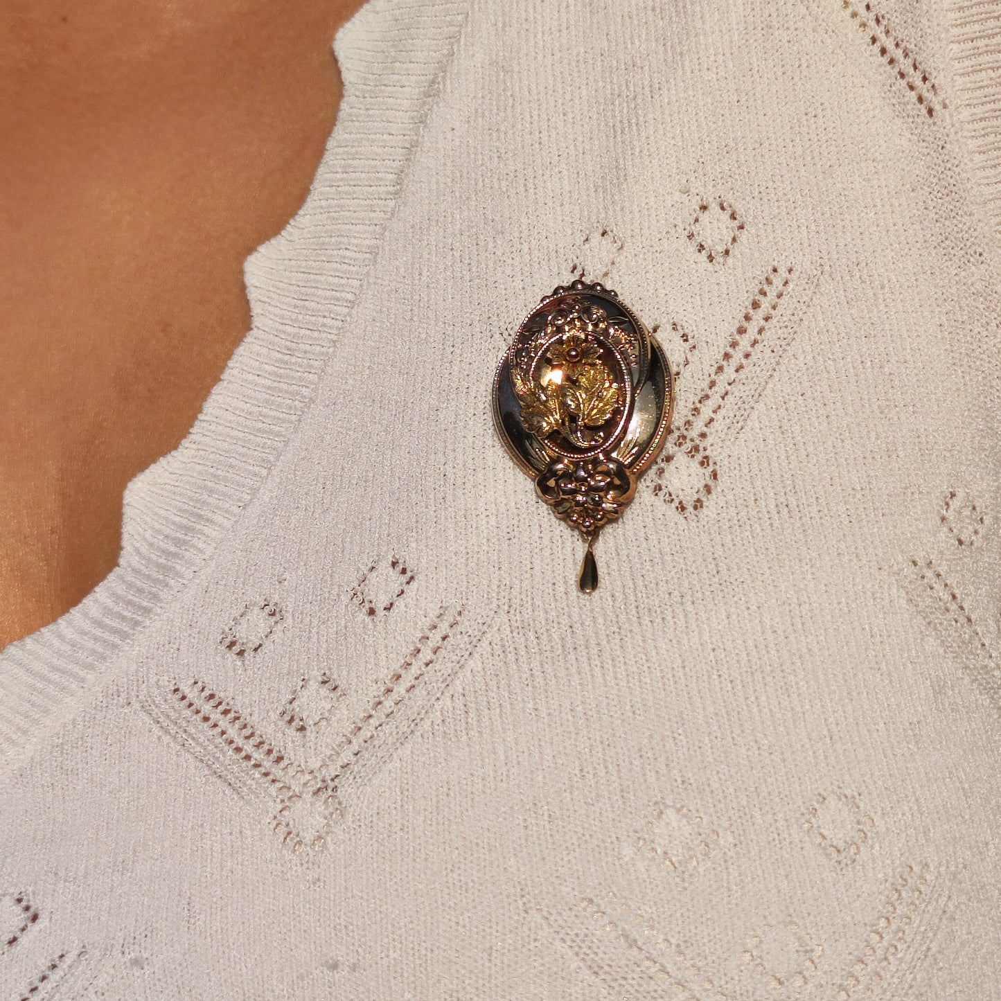 Antique Victorian Silver Brooch with Gold Overlay