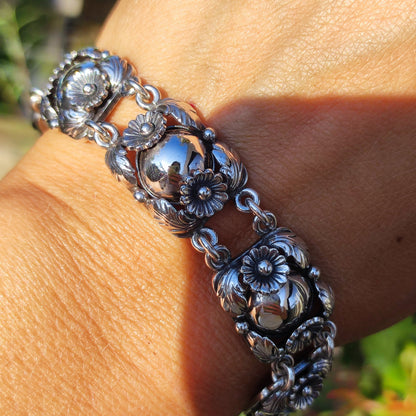 Vintage Silver Flower Bracelet by Niels Erik From 1945-1955
