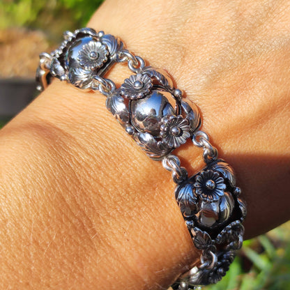 Vintage Silver Flower Bracelet by Niels Erik From 1945-1955
