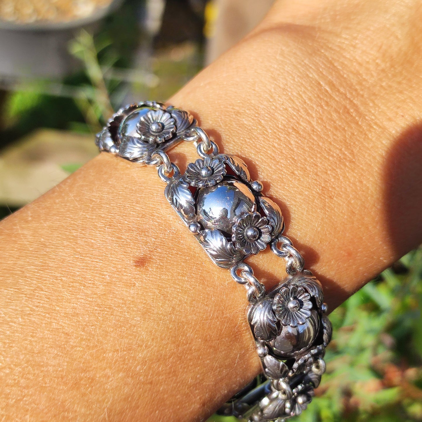 Vintage Silver Flower Bracelet by Niels Erik From 1945-1955