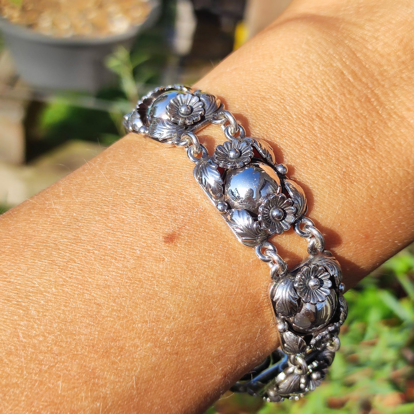 Vintage Silver Flower Bracelet by Niels Erik From 1945-1955