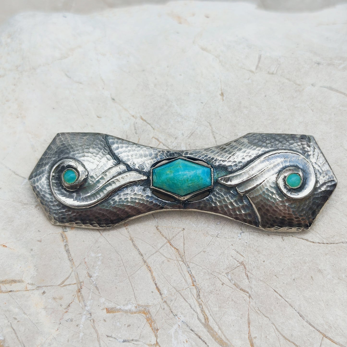 Silver Art Deco Brooch with Amazonite by Fons Reggers, Amsterdam School, 1925–1934