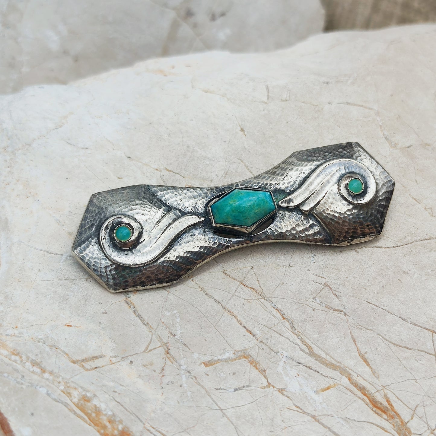 Silver Art Deco Brooch with Amazonite by Fons Reggers, Amsterdam School, 1925–1934
