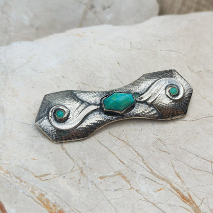 Silver Art Deco Brooch with Amazonite by Fons Reggers, Amsterdam School, 1925–1934