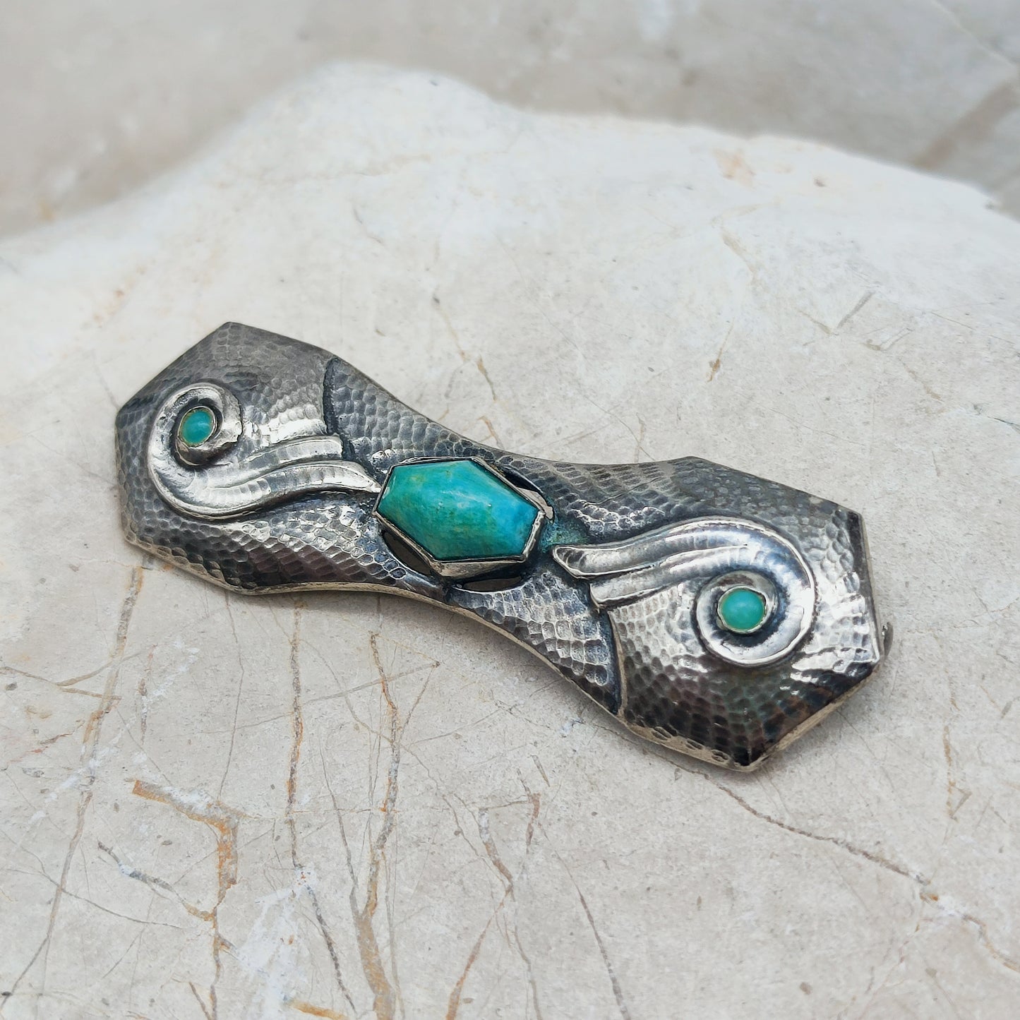 Silver Art Deco Brooch with Amazonite by Fons Reggers, Amsterdam School, 1925–1934