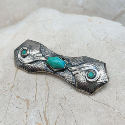 Silver Art Deco Brooch with Amazonite by Fons Reggers, Amsterdam School, 1925–1934