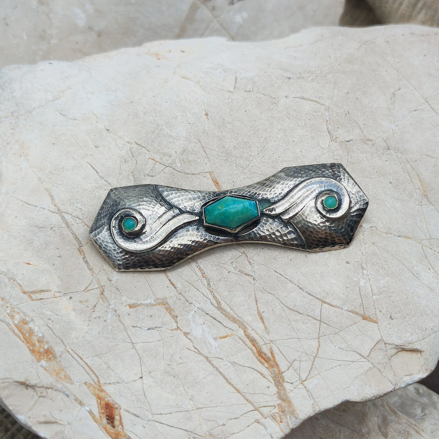 Silver Art Deco Brooch with Amazonite by Fons Reggers, Amsterdam School, 1925–1934