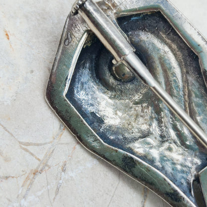 Silver Art Deco Brooch with Amazonite by Fons Reggers, Amsterdam School, 1925–1934