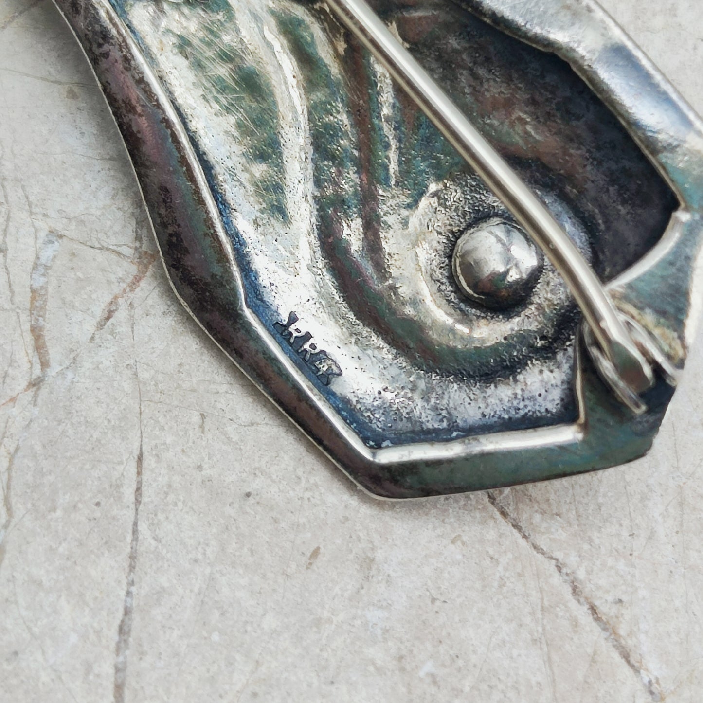 Silver Art Deco Brooch with Amazonite by Fons Reggers, Amsterdam School, 1925–1934