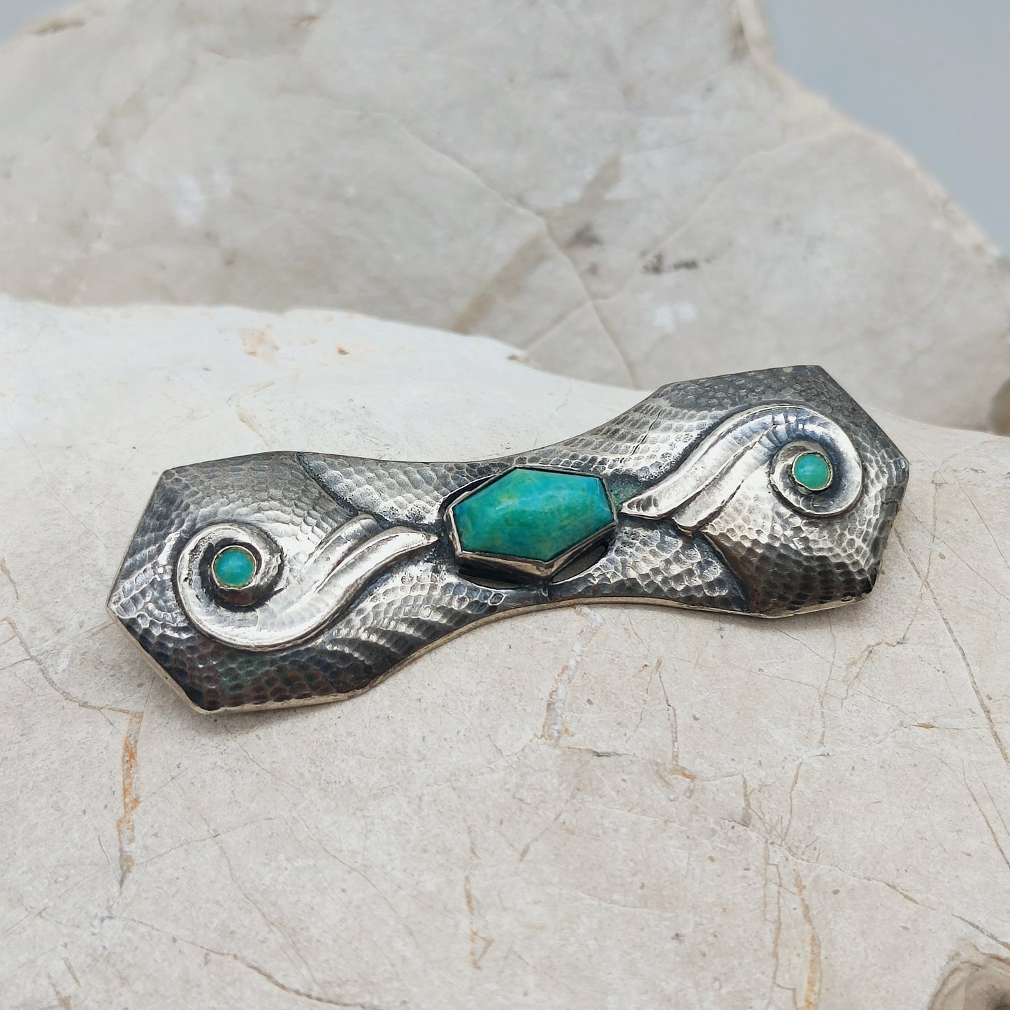 Silver Art Deco Brooch with Amazonite by Fons Reggers, Amsterdam School, 1925–1934