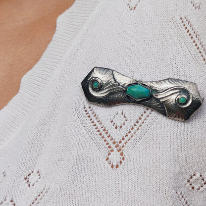 Silver Art Deco Brooch with Amazonite by Fons Reggers, Amsterdam School, 1925–1934