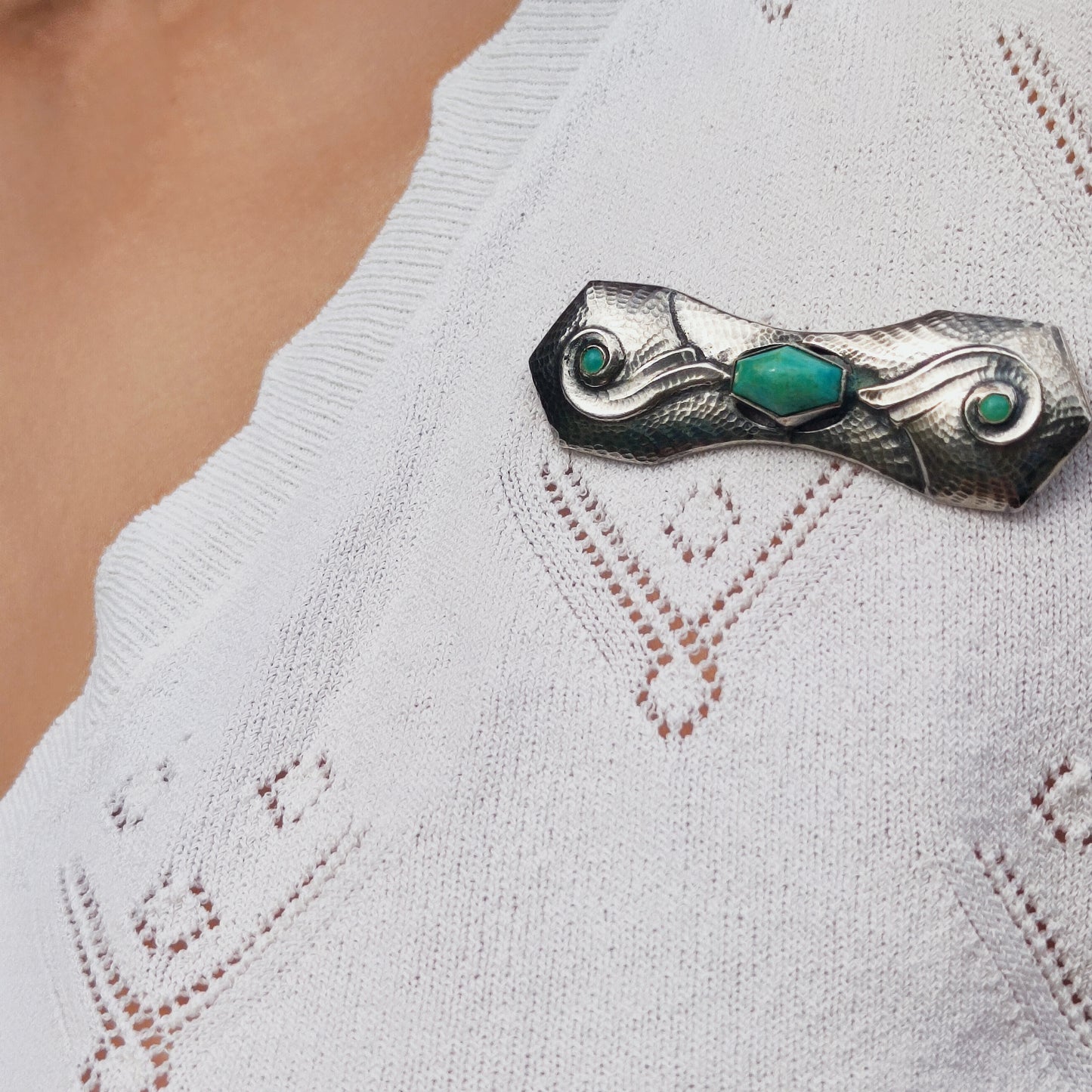 Silver Art Deco Brooch with Amazonite by Fons Reggers, Amsterdam School, 1925–1934