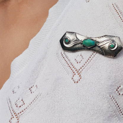 Silver Art Deco Brooch with Amazonite by Fons Reggers, Amsterdam School, 1925–1934