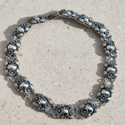 Vintage Silver Flower Necklace by Niels Erik From 1945-1955