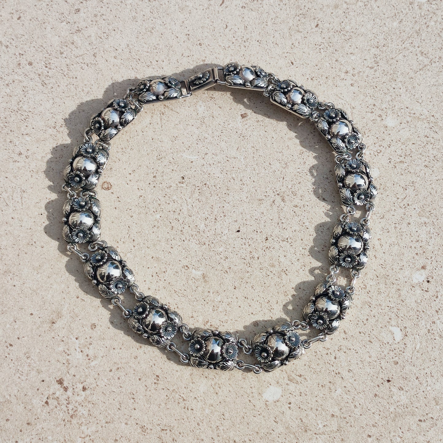 Vintage Silver Flower Necklace by Niels Erik From 1945-1955