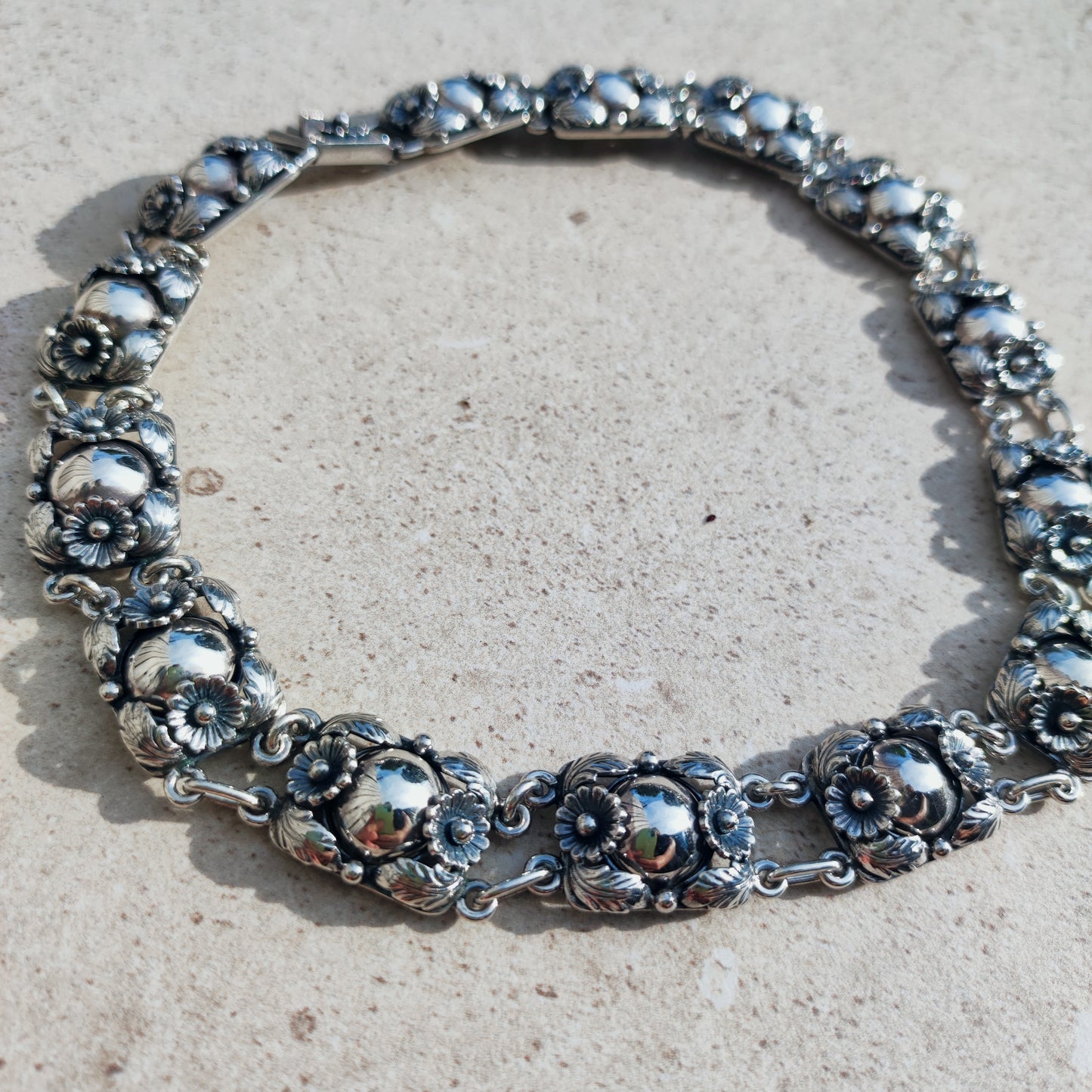 Vintage Silver Flower Necklace by Niels Erik From 1945-1955