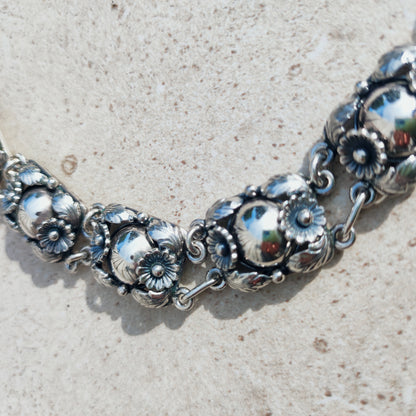 Vintage Silver Flower Necklace by Niels Erik From 1945-1955