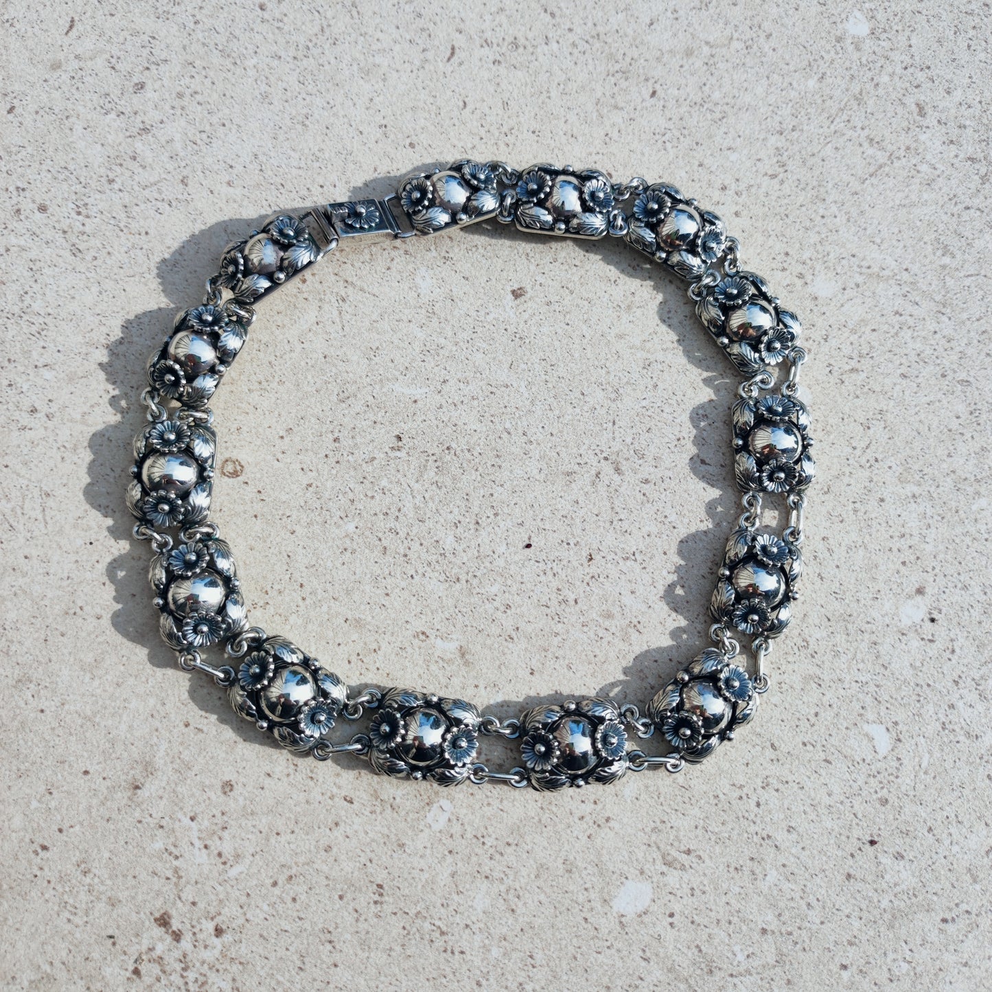 Vintage Silver Flower Necklace by Niels Erik From 1945-1955