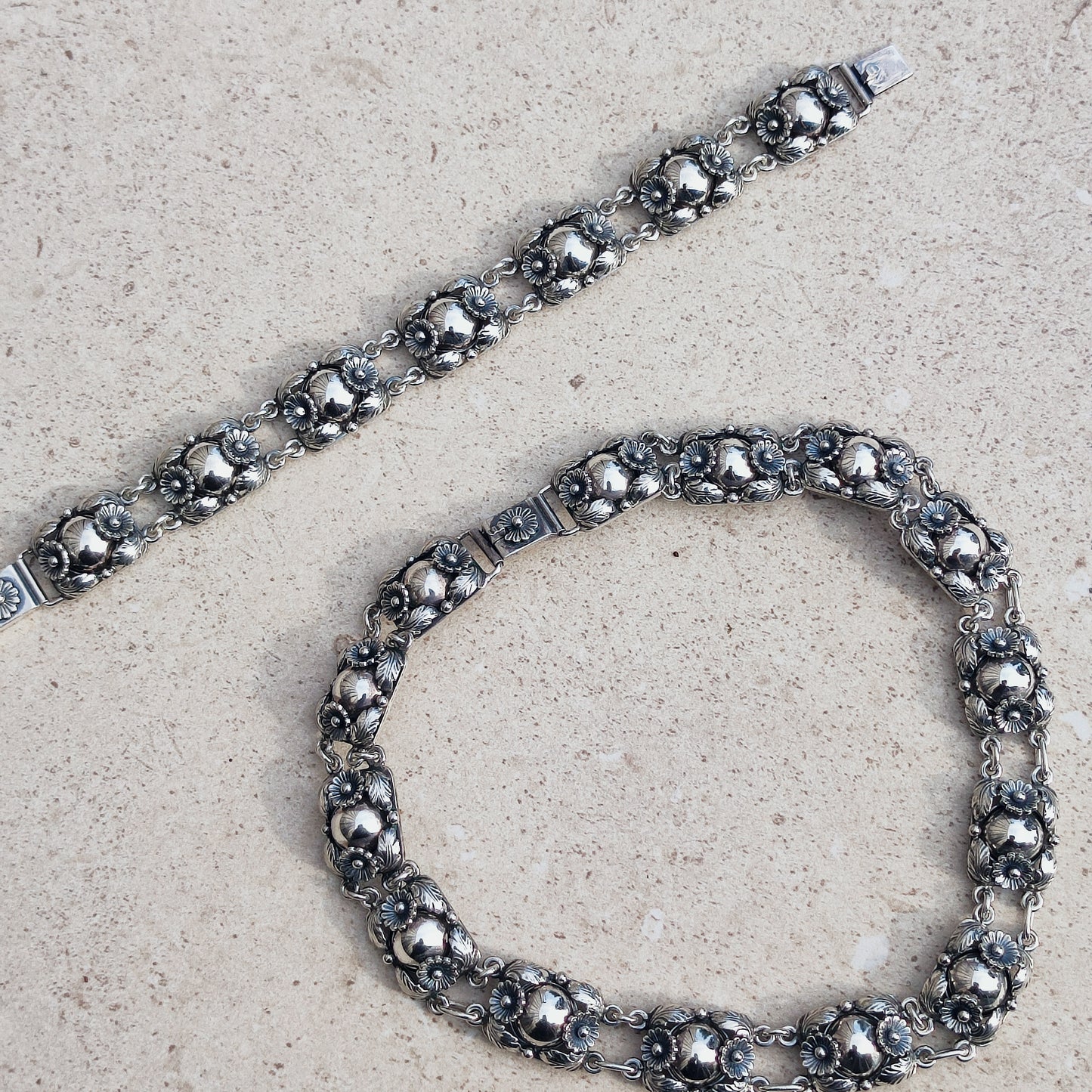 Vintage Silver Flower Necklace by Niels Erik From 1945-1955