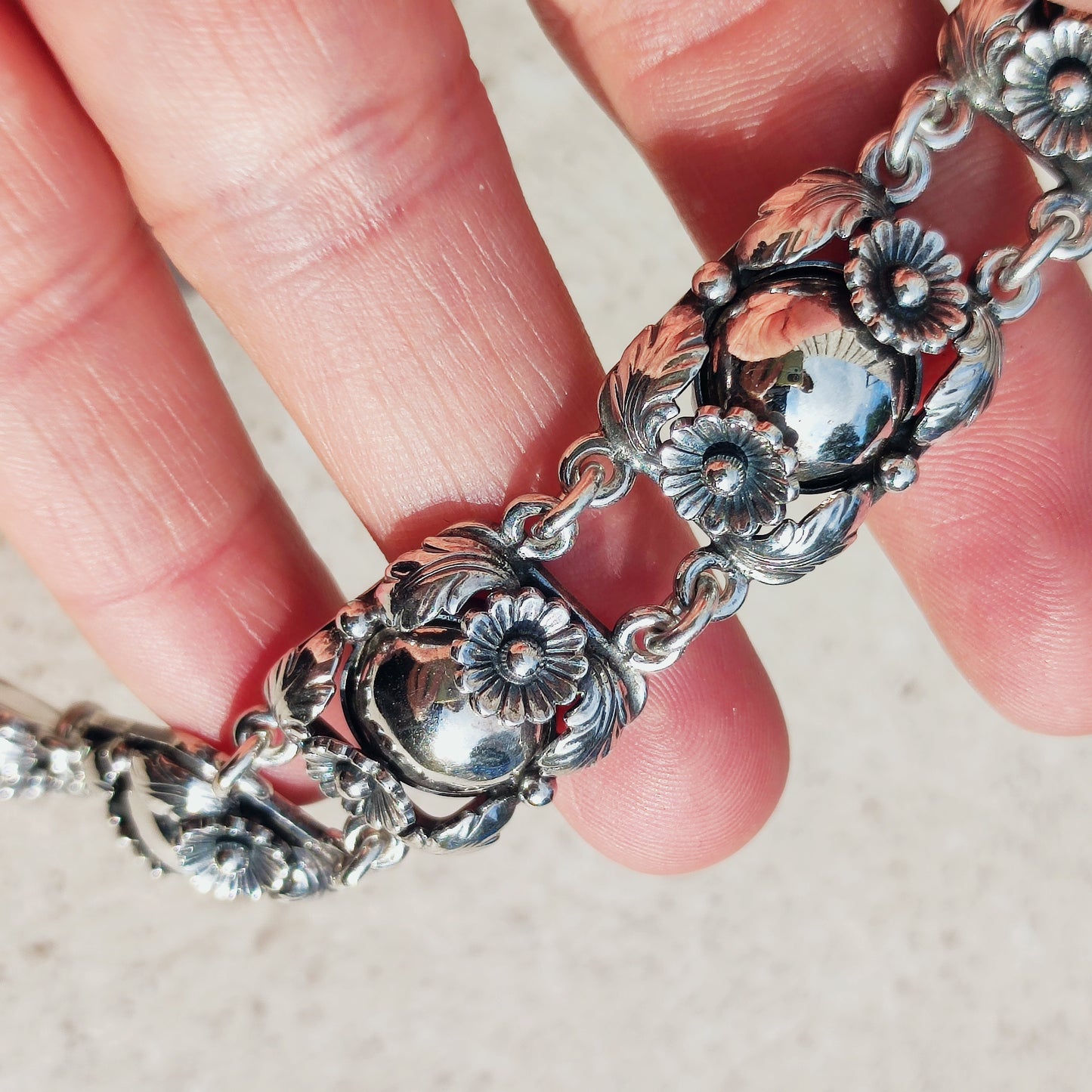 Vintage Silver Flower Bracelet by Niels Erik From 1945-1955