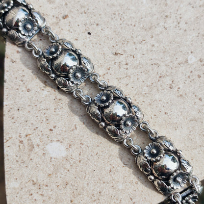 Vintage Silver Flower Bracelet by Niels Erik From 1945-1955