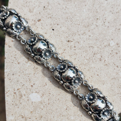 Vintage Silver Flower Bracelet by Niels Erik From 1945-1955