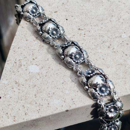 Vintage Silver Flower Bracelet by Niels Erik From 1945-1955