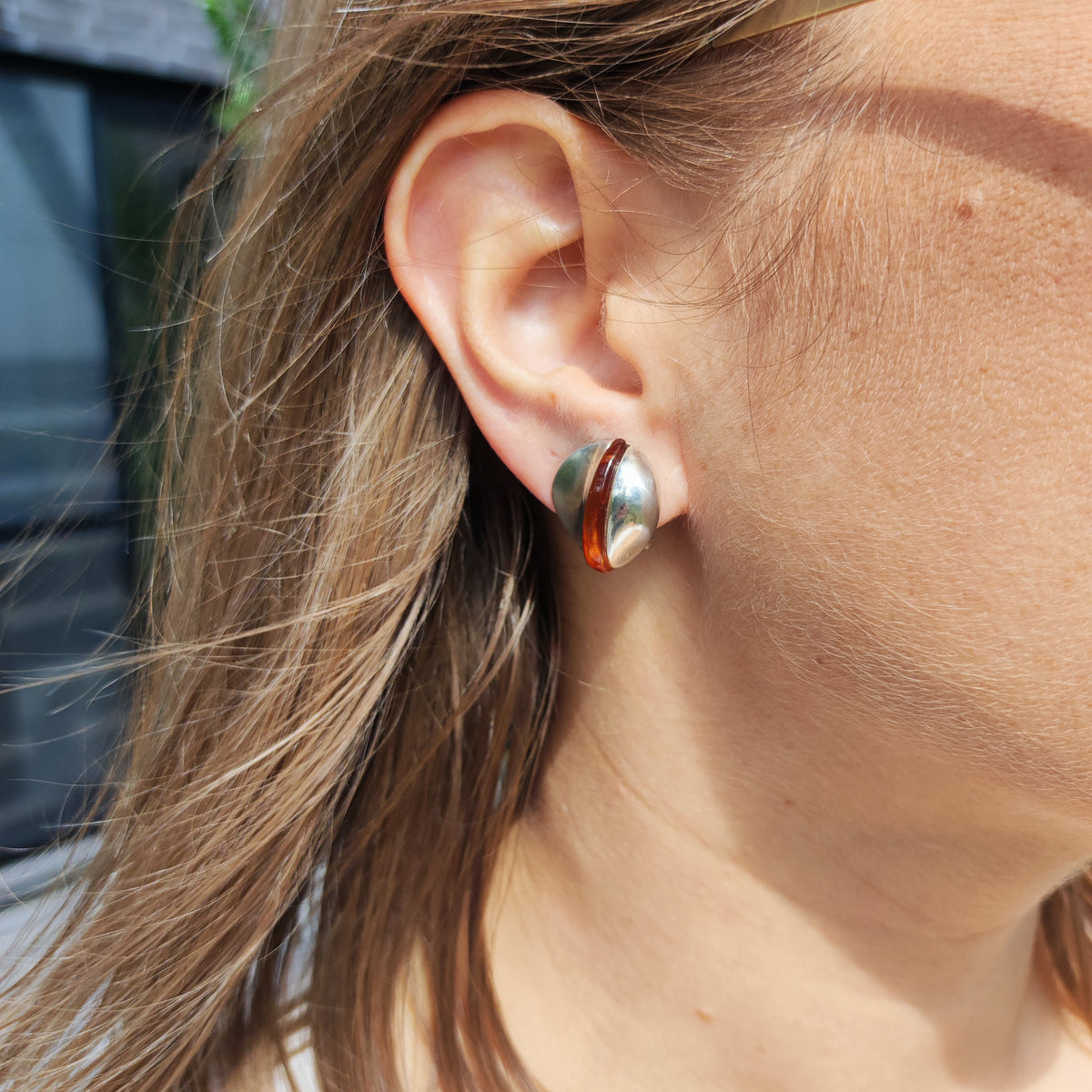 Lapponia Descriptive Silver and Amber Clip-On Earrings by Poul Havgaard
