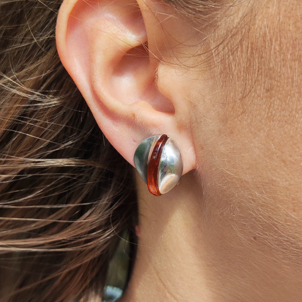 Lapponia Descriptive Silver and Amber Clip-On Earrings by Poul Havgaard