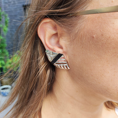 Lapponia Zanzibar Sterling Silver and Ebony Earrings by Zoltan Popovits, 1989