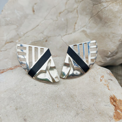 Lapponia Zanzibar Sterling Silver and Ebony Earrings by Zoltan Popovits, 1989