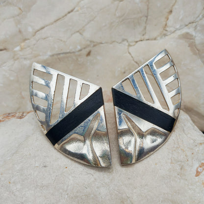 Lapponia Zanzibar Sterling Silver and Ebony Earrings by Zoltan Popovits, 1989
