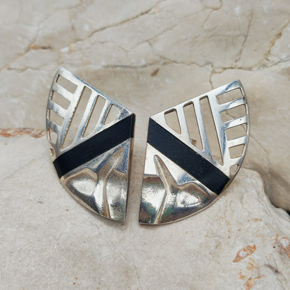 Lapponia Zanzibar Sterling Silver and Ebony Earrings by Zoltan Popovits, 1989