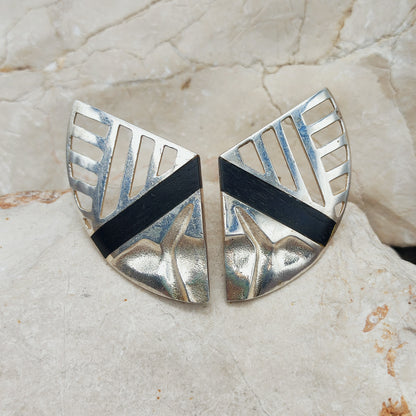 Lapponia Zanzibar Sterling Silver and Ebony Earrings by Zoltan Popovits, 1989