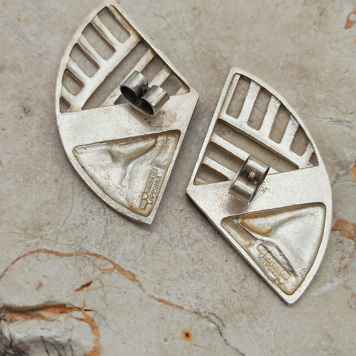 Lapponia Zanzibar Sterling Silver and Ebony Earrings by Zoltan Popovits, 1989