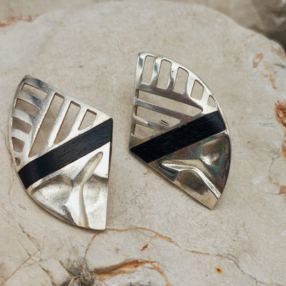 Lapponia Zanzibar Sterling Silver and Ebony Earrings by Zoltan Popovits, 1989