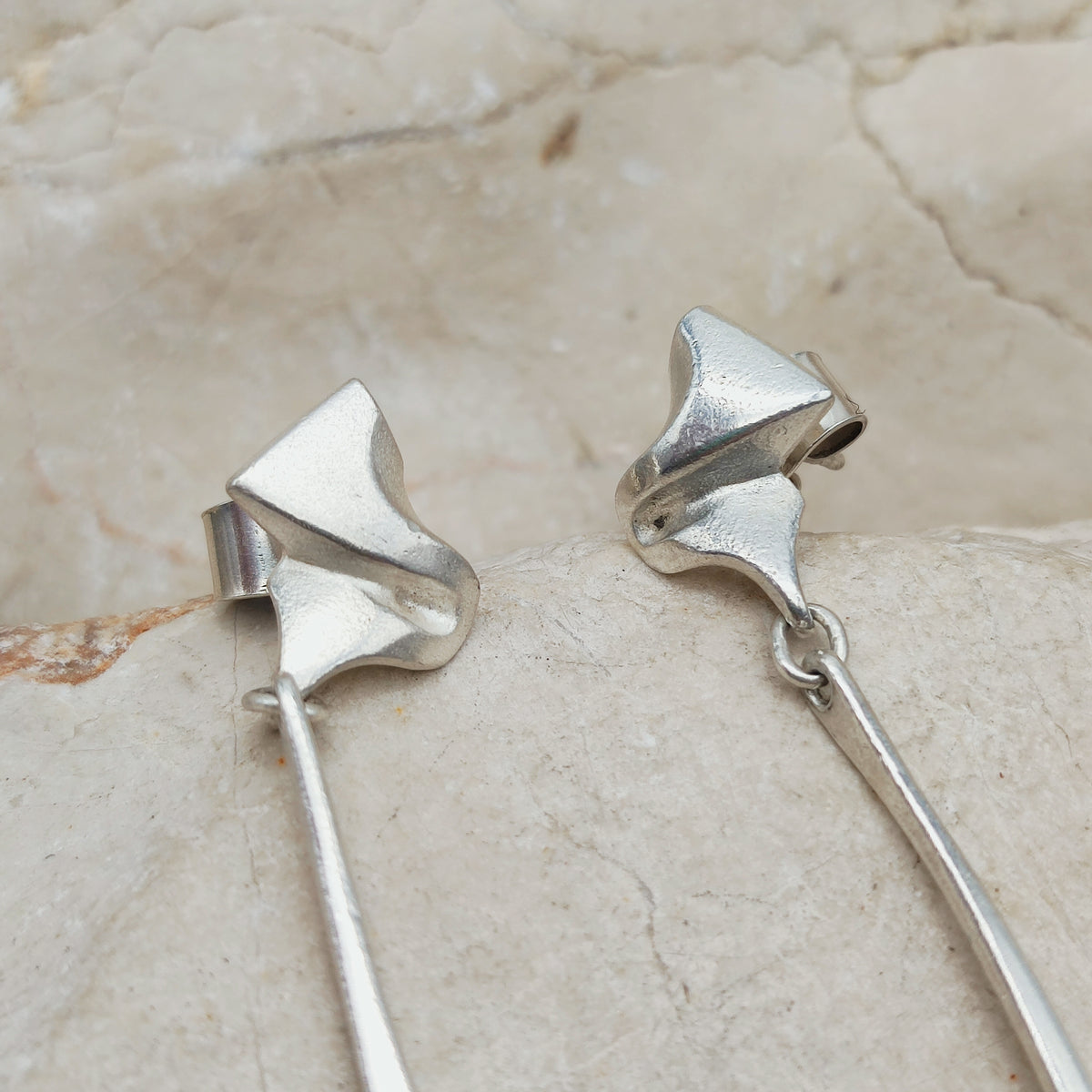 Lapponia Ibis Sterling Silver Drop Earrings by Zoltan Popovits, 1991