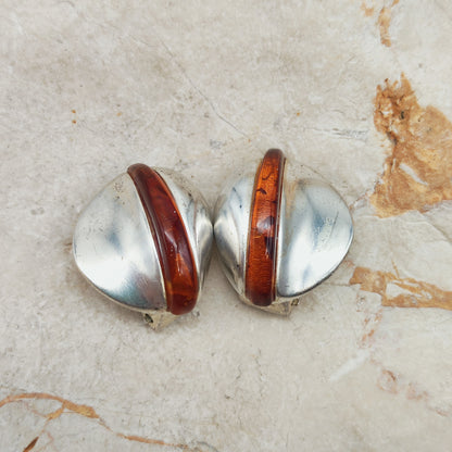 Lapponia Descriptive Silver and Amber Clip-On Earrings by Poul Havgaard