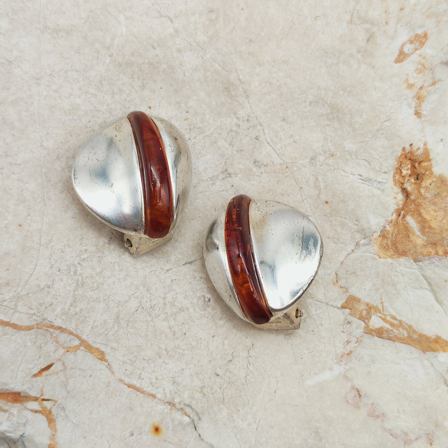 Lapponia Descriptive Silver and Amber Clip-On Earrings by Poul Havgaard
