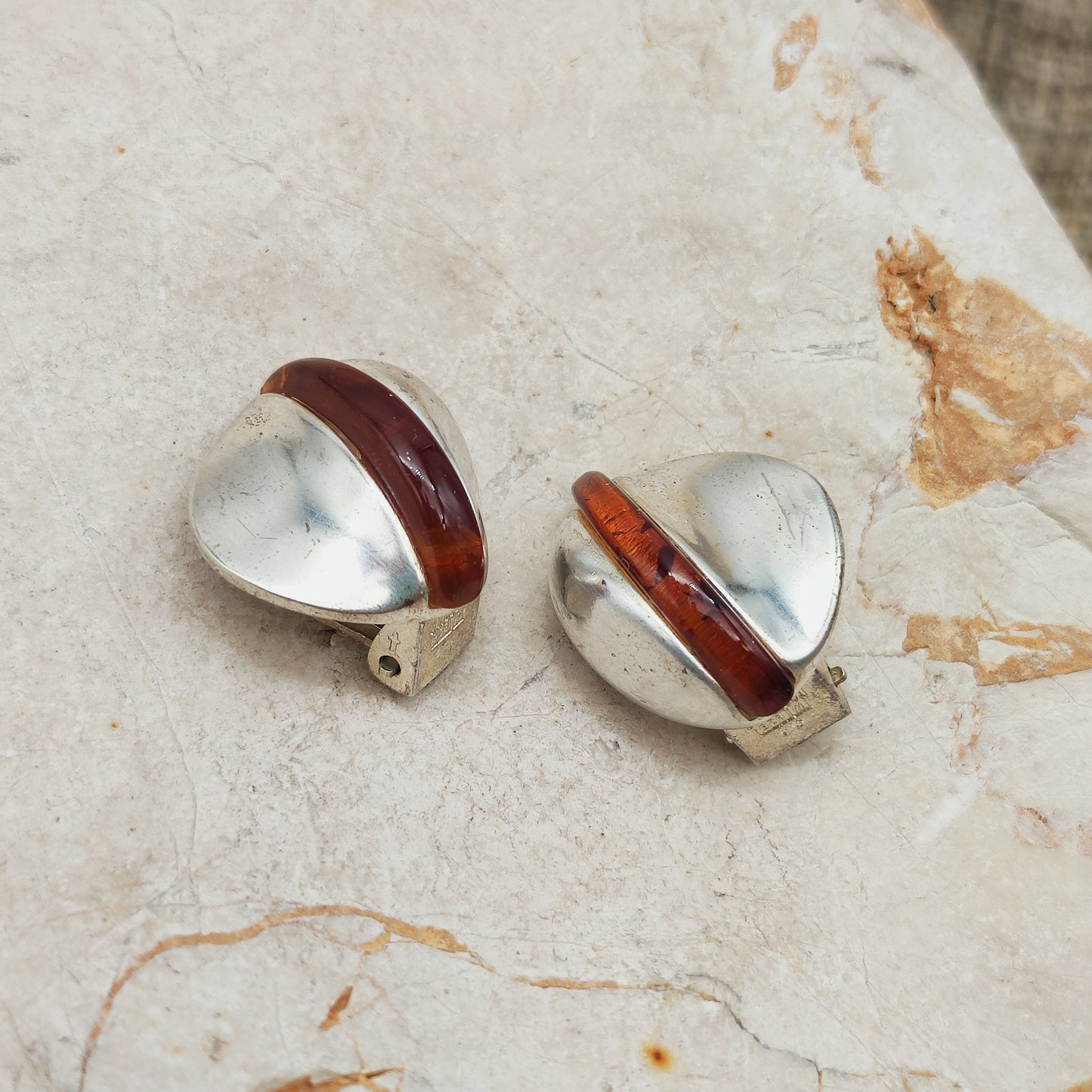 Lapponia Descriptive Silver and Amber Clip-On Earrings by Poul Havgaard