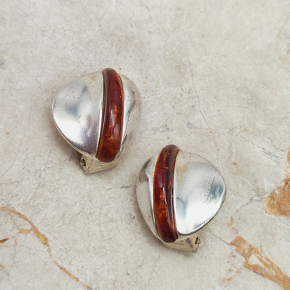 Lapponia Descriptive Silver and Amber Clip-On Earrings by Poul Havgaard
