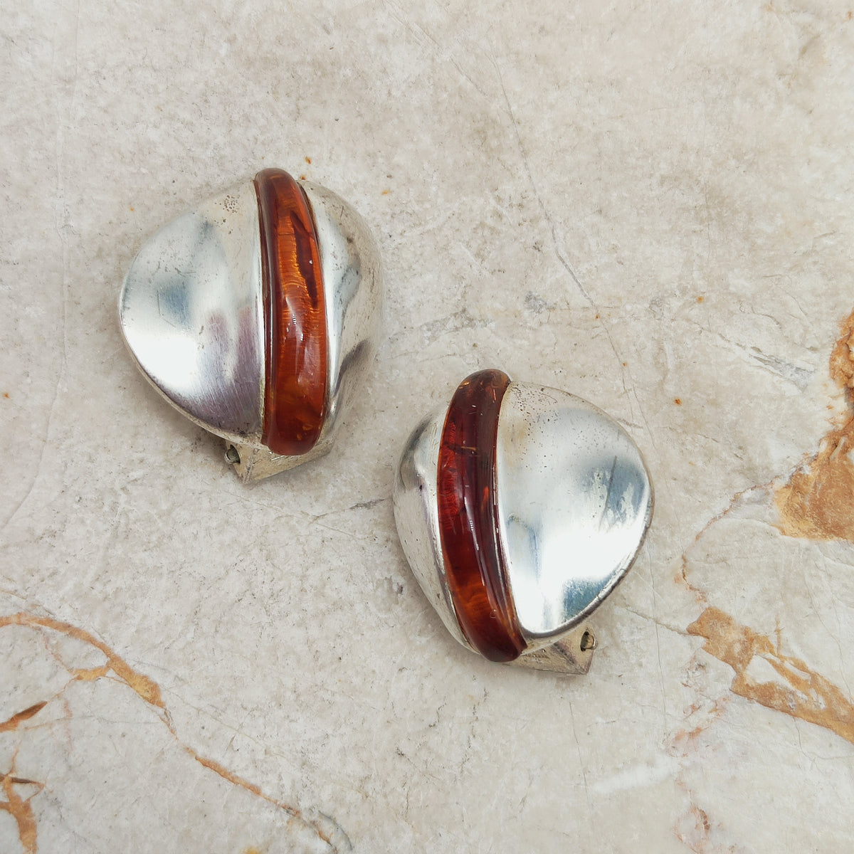 Lapponia Descriptive Silver and Amber Clip-On Earrings by Poul Havgaard