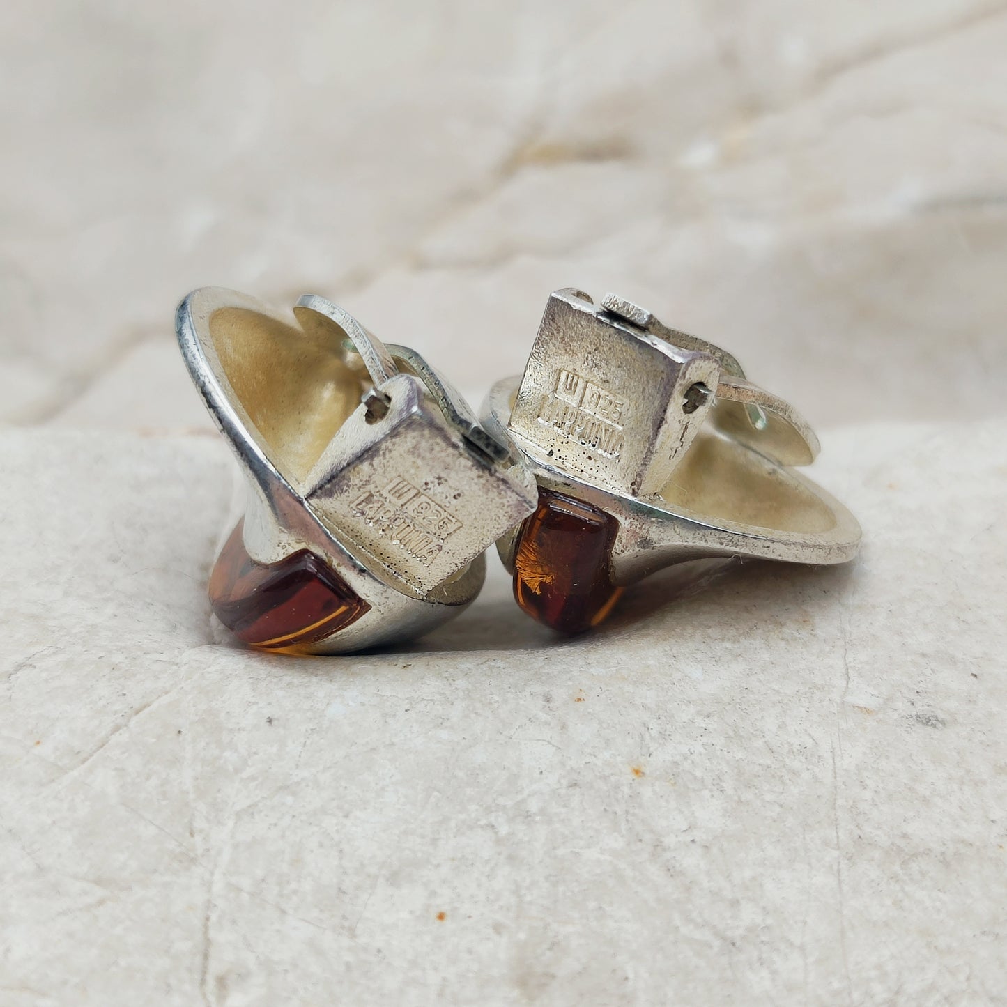 Lapponia Descriptive Silver and Amber Clip-On Earrings by Poul Havgaard