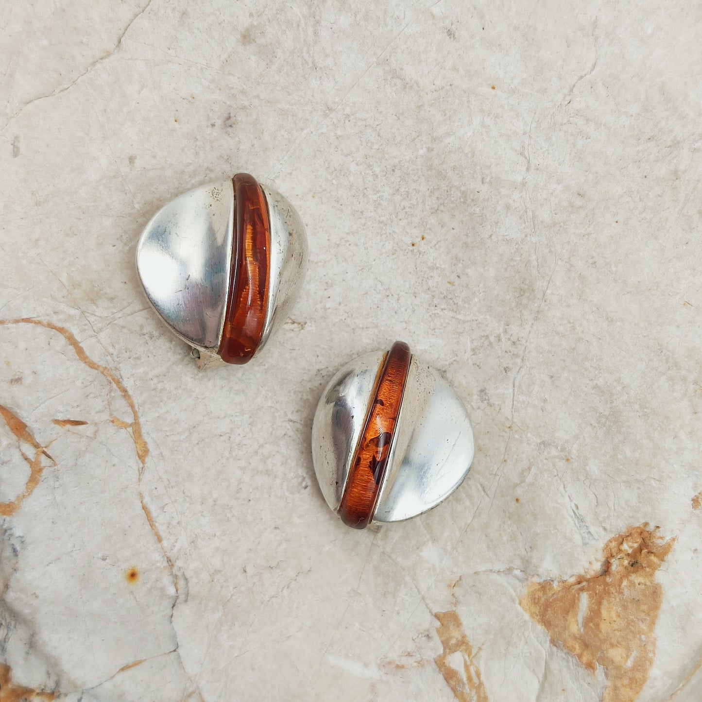 Lapponia Descriptive Silver and Amber Clip-On Earrings by Poul Havgaard